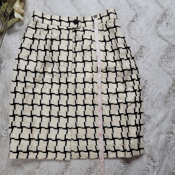 Vintage Carlisle Wool Silk Cream Black Geometric Straight Skirt Size 2 - Picture 12 of 13